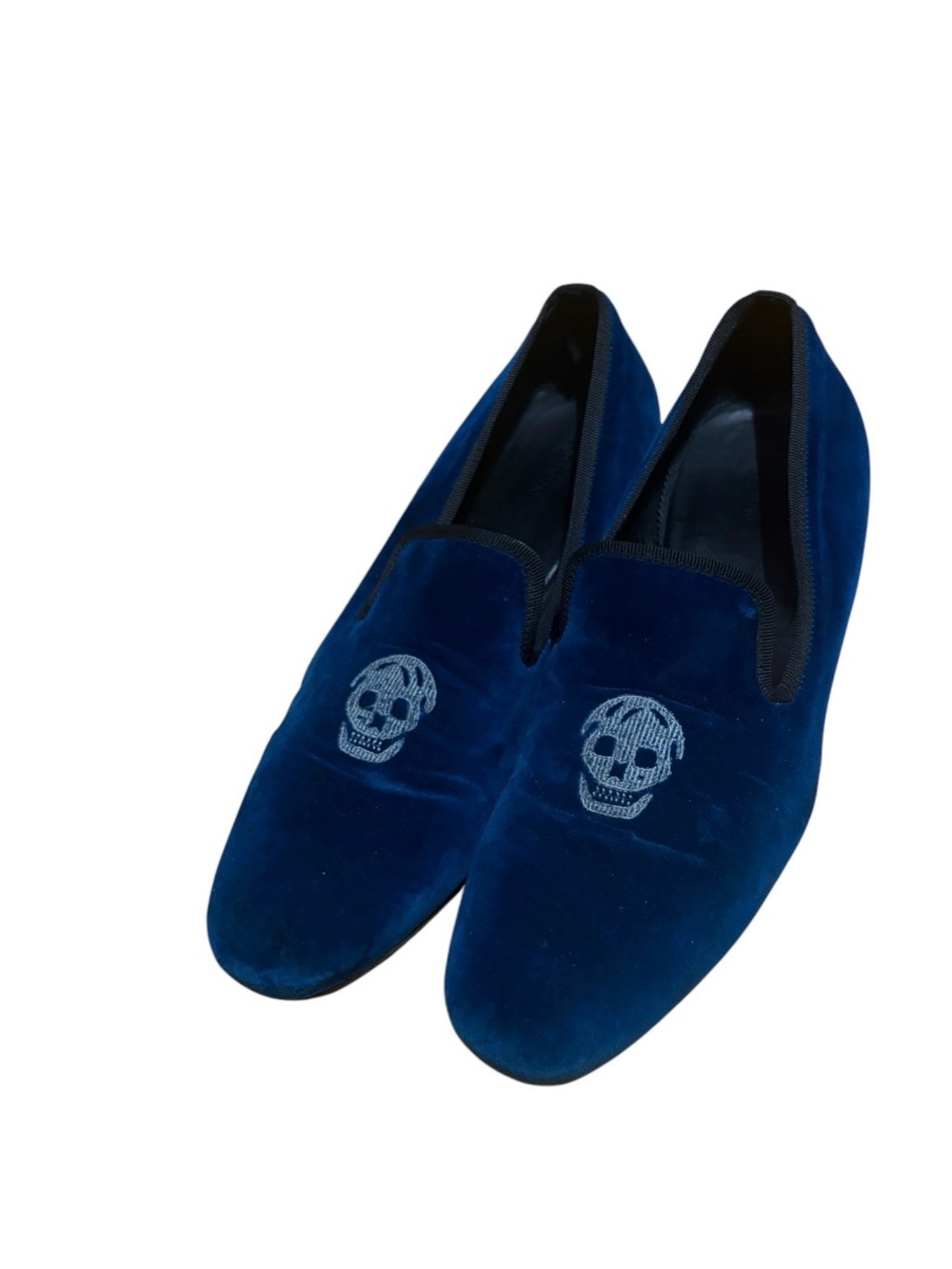 Alexander McQueen royal blue velvet loafers